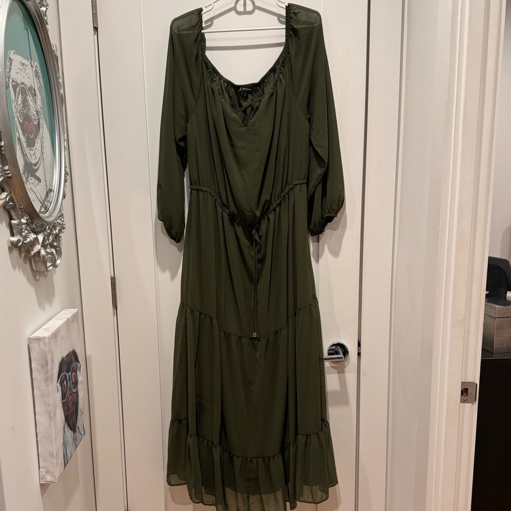 INC Olive Off-Shoulder Peasant-Style Dress 2X